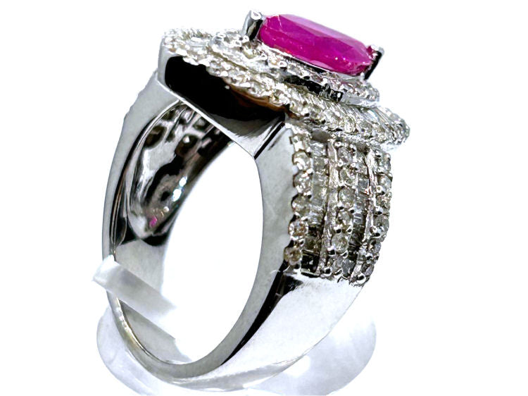 3.16ct Ruby & Diamond Ring in 14K White Gold