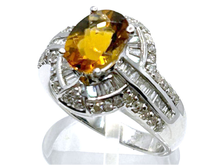 2.41ct Citrine & Diamond Ring in 14K White Gold