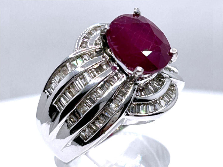 4.30ct Ruby & Diamond Ring in 14K White Gold