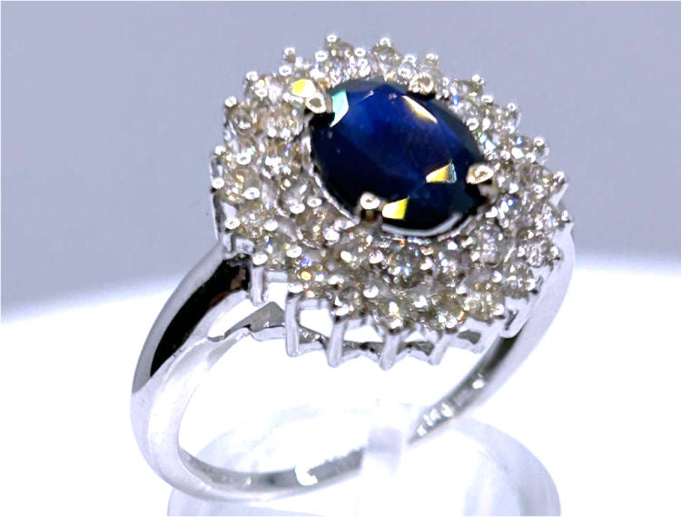 2.60 ctw Diamond and Sapphire Set in 18K White Gold Ring