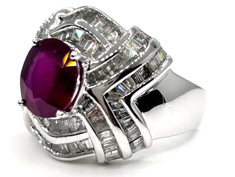 4.41ct Ruby & Diamond Ring in 18K White Gold