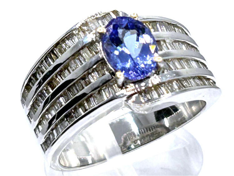 2.04ct Tanzanite & Diamond Ring in 18K White Gold - Baguette Shape