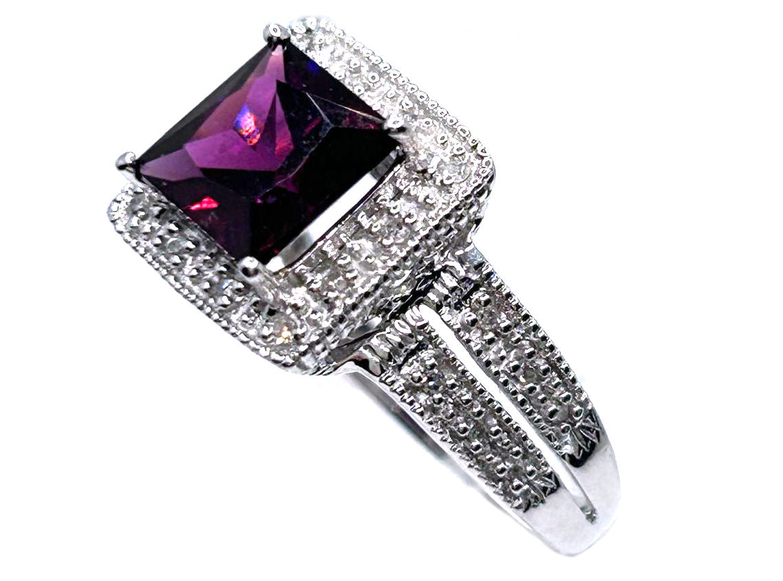 1.65ct Rhodolite Garnet &Diamond Ring in 10K White Gold
