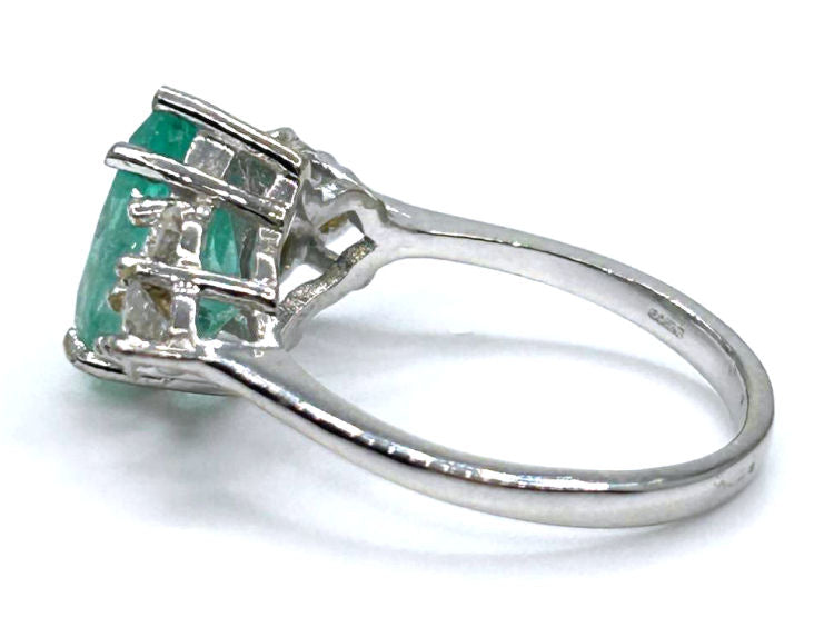 2.93ct Colombian Emerald & Diamond Cluster Ring in 14K White Gold