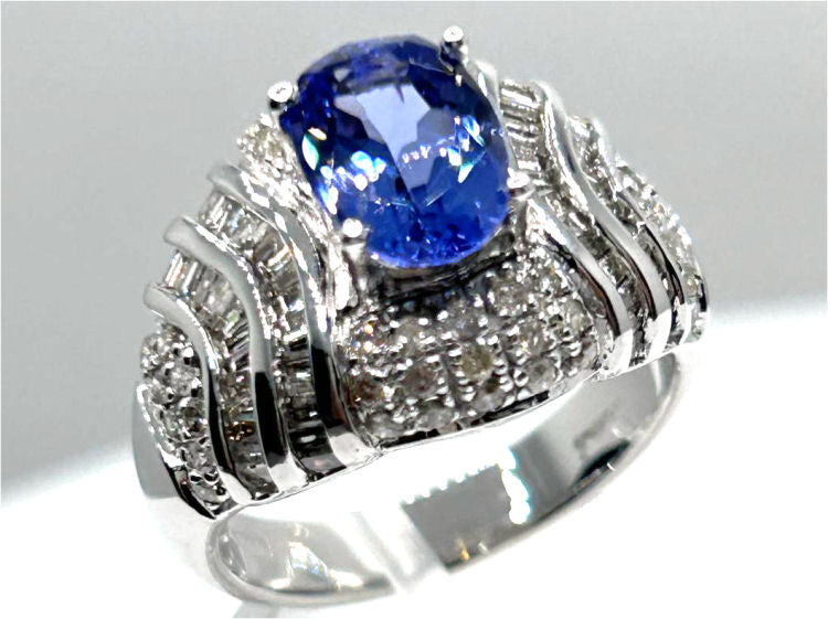 3.14ct Tanzanite & Diamond Ring in 14K White Gold