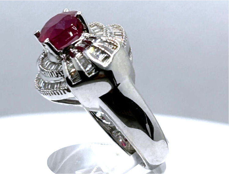 3.18ct Ruby & Diamond Cluster Ring in 14K White Gold