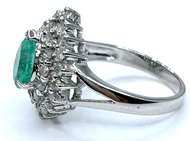 Striking 1.99ct Diamond & Emerald 18K White Gold Ring