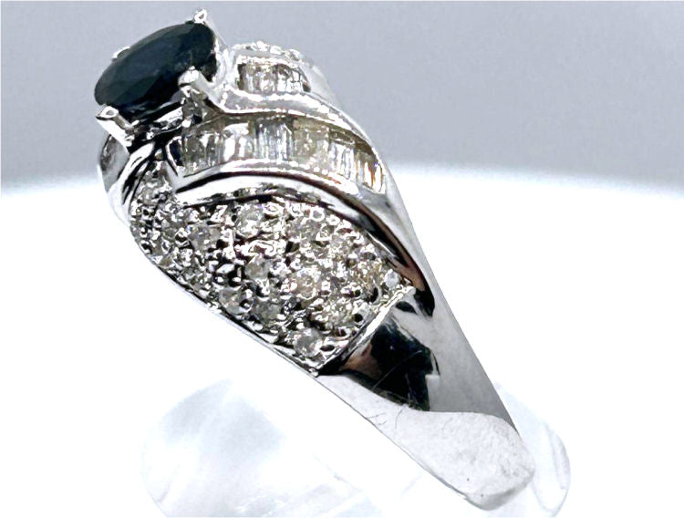 1.38 Ct Diamond Blue Sapphire Ring in 18k White Gold