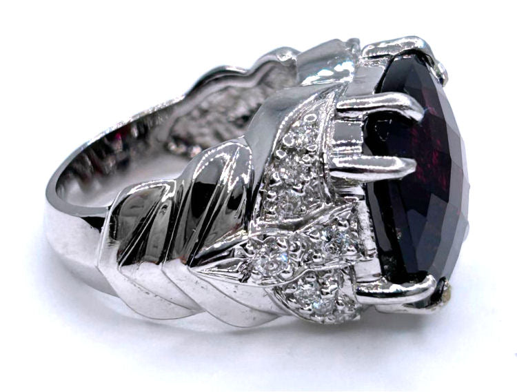 12.56ct Rhodolite & Diamond Ring in 14K White Gold