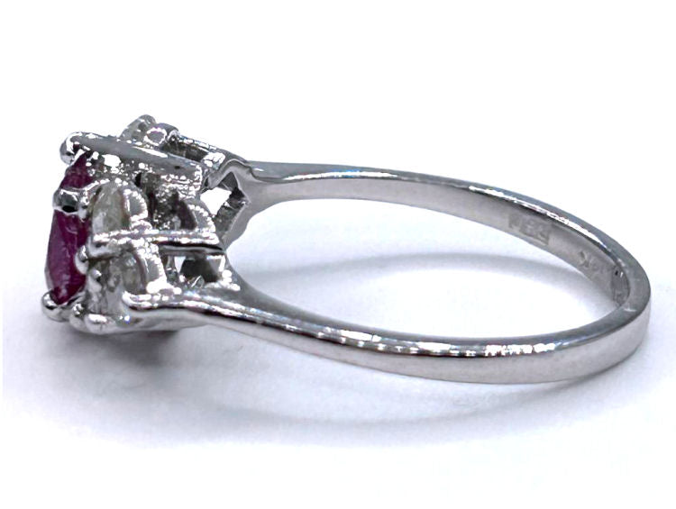 1.73ct Ruby & Diamond Cluster Ring in 14K White Gold