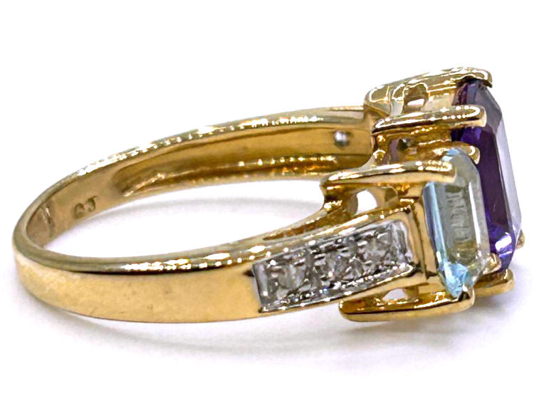 2.76ct Amethyst, Topaz & Diamond Ring in 10K Yellow Gold