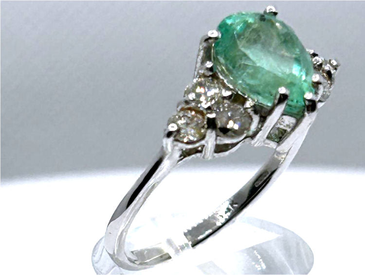 3.60ct Colombian Emerald & Diamond Cluster Ring in 14K White Gold