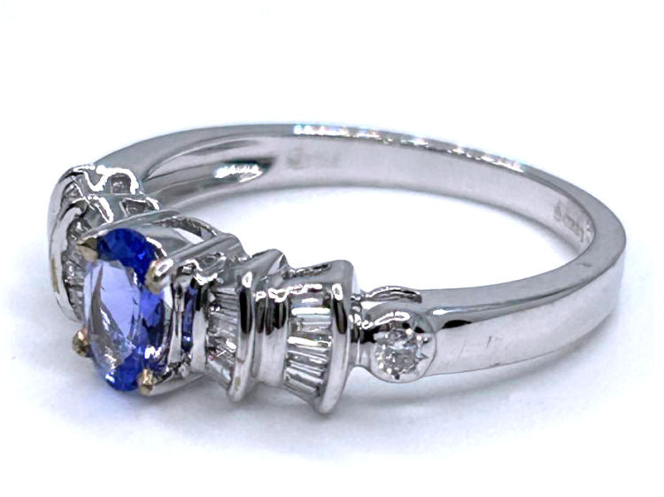 0.84ct Tanzanite & Diamond Ring in 18K White Gold