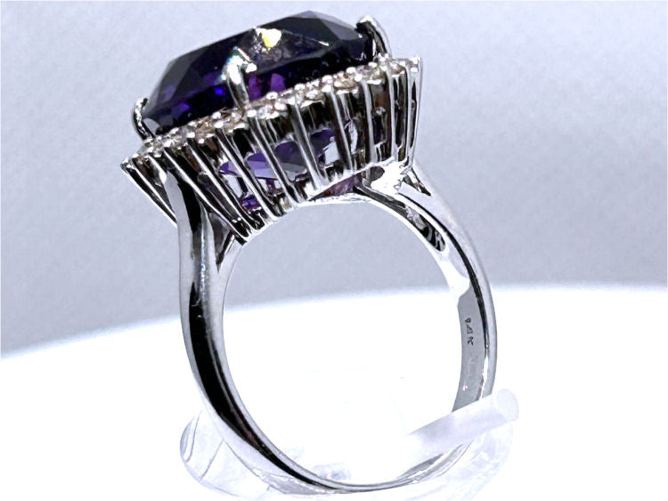 7.49ct Amethyst and Diamond Ring in 14k White Gold