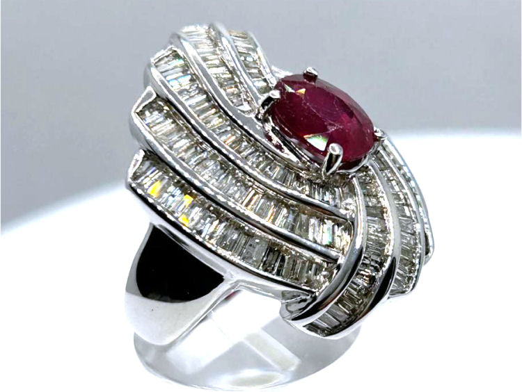 4.29ct Ruby and Diamond Set in 14K White Gold Ring
