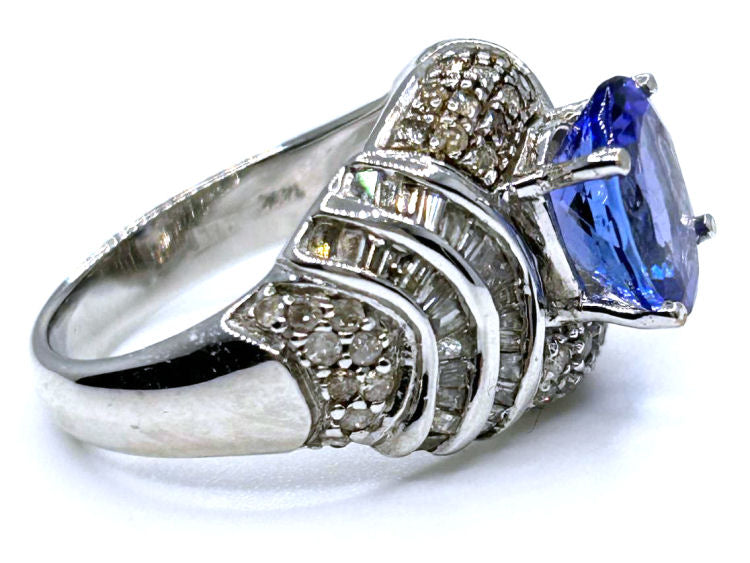 4.41ct Tanzanite & Diamond Ring in 14K White Gold - Baguette Shape