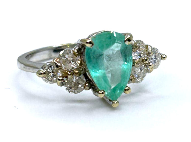 1.94ct Colombian Emerald & Diamond Cluster Ring in 14K White Gold