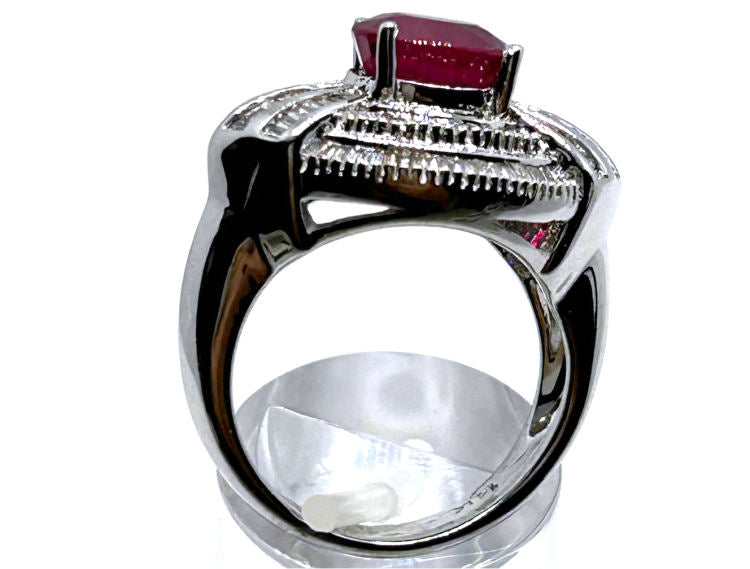 3.18ct Ruby & Diamond Cluster Ring in 14K White Gold