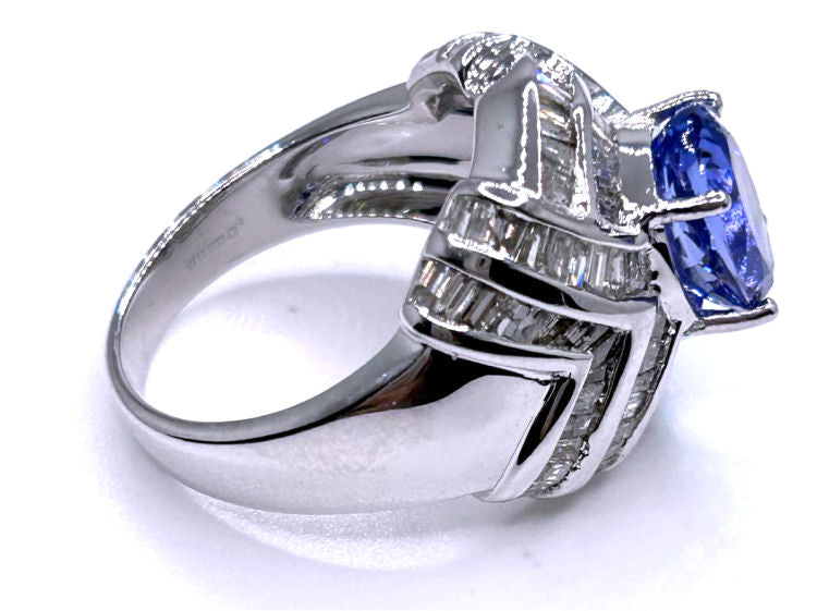 4.41ct Tanzanite & Diamond Ring in 14K White Gold - Round Shape