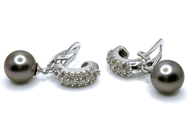 0.60ct Tahitian Pearls & Diamond Drop Earrings in 18K White Gold