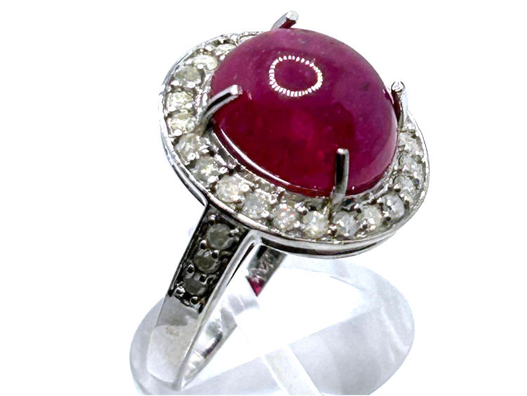10.25ct Ruby & Diamond Ring in 14k White Gold