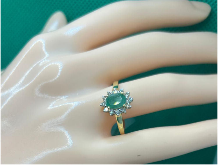 1.14ct Emerald & Diamond Ring in 14K Yellow Gold