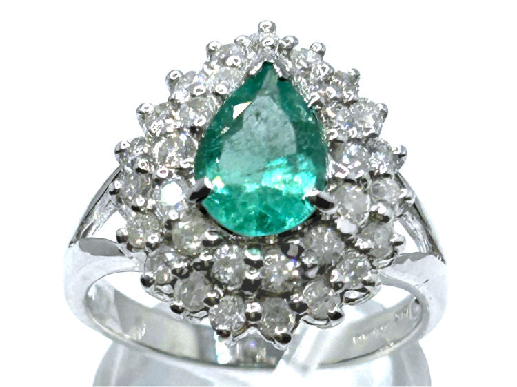 Striking 1.99ct Diamond & Emerald 18K White Gold Ring