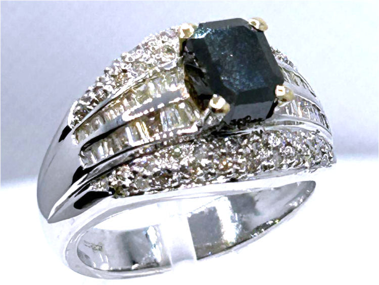 2.06ct White & Black Diamond Ring in 14k White Gold