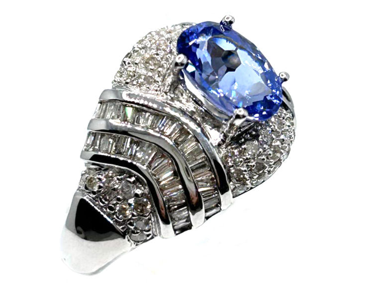 3.14ct Tanzanite & Diamond Ring in 14K White Gold