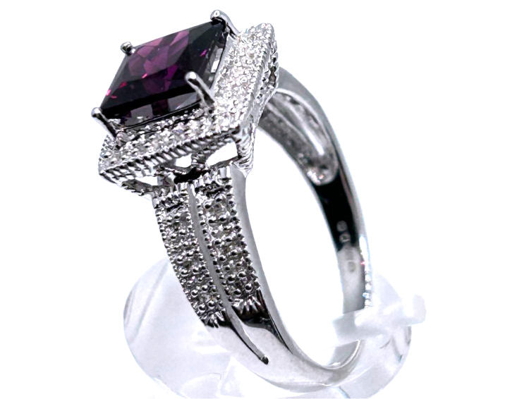 1.65ct Rhodolite Garnet &Diamond Ring in 10K White Gold