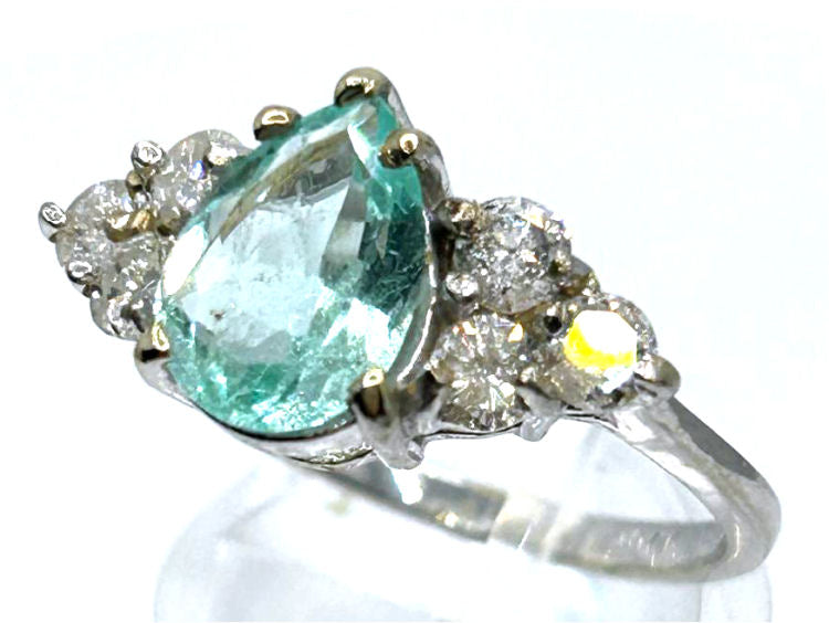 1.80ct Colombian Emerald & Diamond Cluster Ring in 14K White Gold