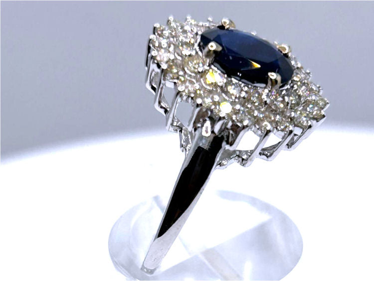 2.60 ctw Diamond and Sapphire Set in 18K White Gold Ring