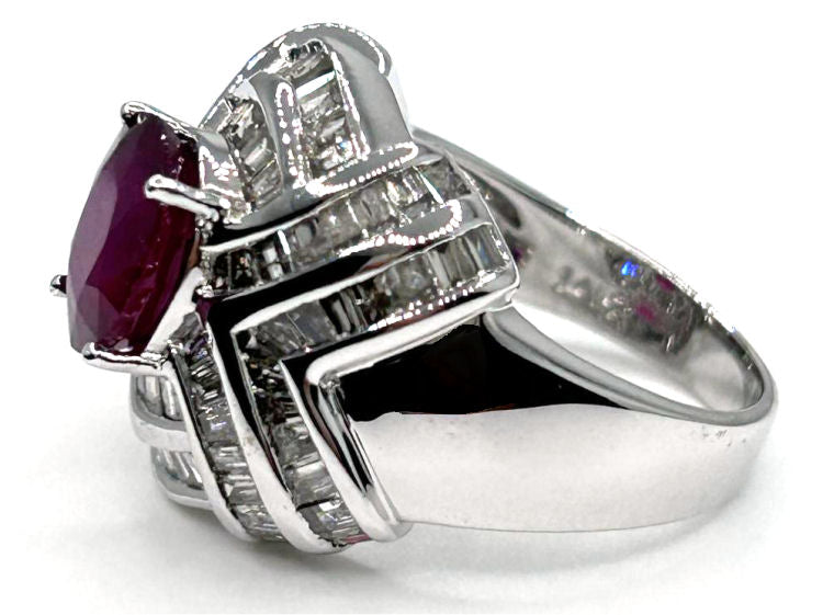 4.41ct Ruby & Diamond Ring in 18K White Gold