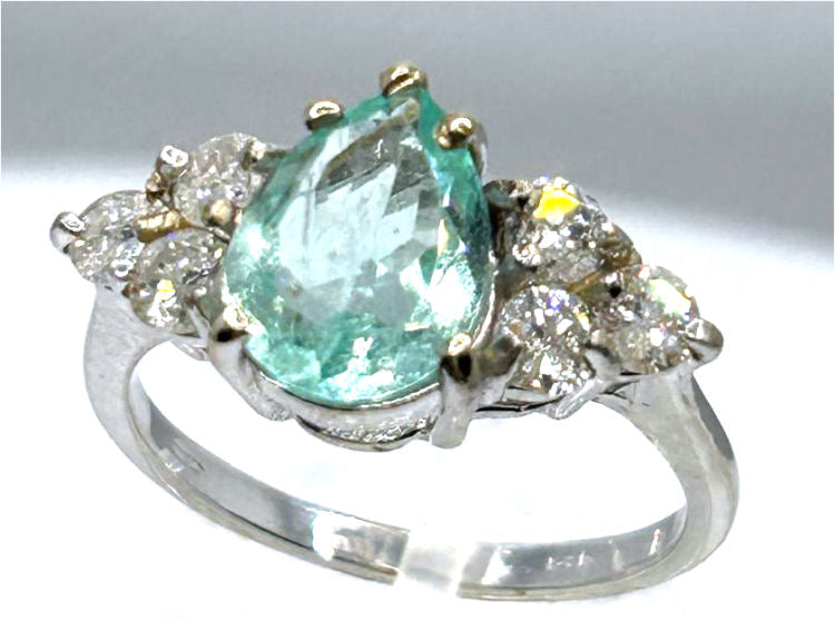 1.80ct Colombian Emerald & Diamond Cluster Ring in 14K White Gold