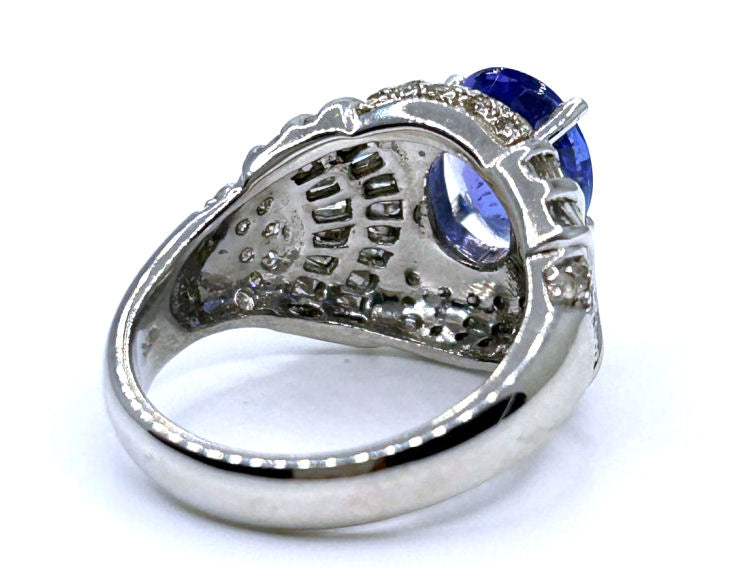 4.41ct Tanzanite & Diamond Ring in 14K White Gold - Baguette Shape