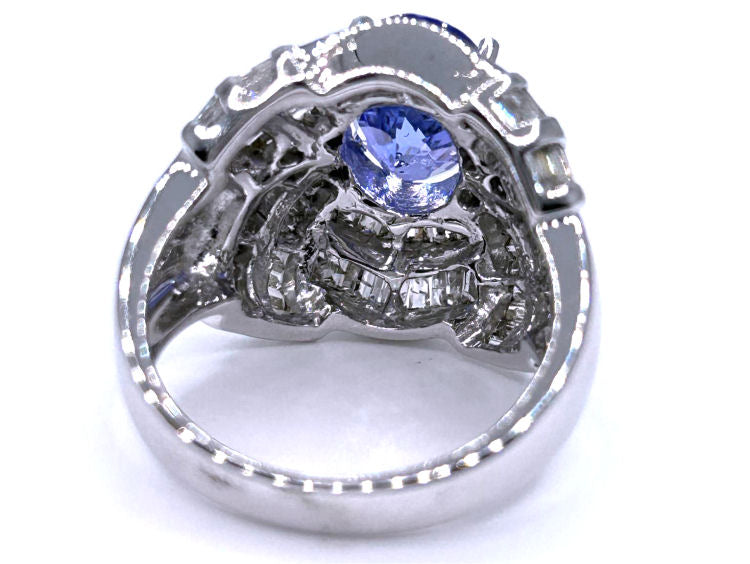 4.41ct Tanzanite & Diamond Ring in 14K White Gold - Round Shape