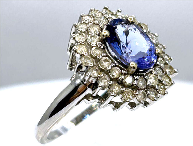 3.26 ctw Diamond and Tanzanite Set in 18K White Gold Ring