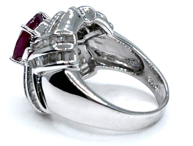 4.41ct Ruby & Diamond Ring in 18K White Gold