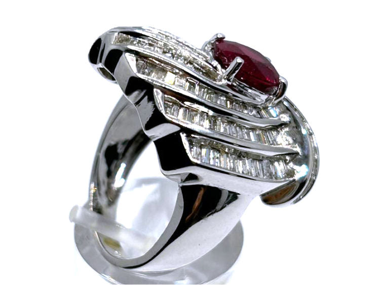 4.29ct Ruby and Diamond Set in 14K White Gold Ring