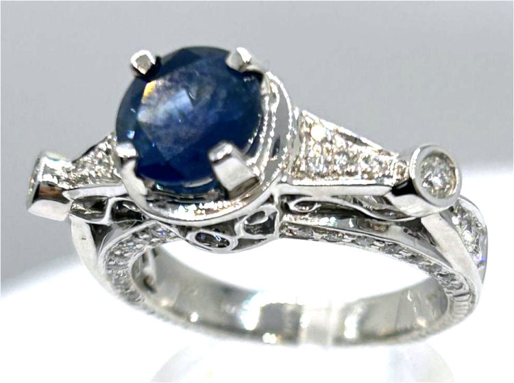 2.57ct Ceylon Sapphire & Diamond Ring in 18K White Gold