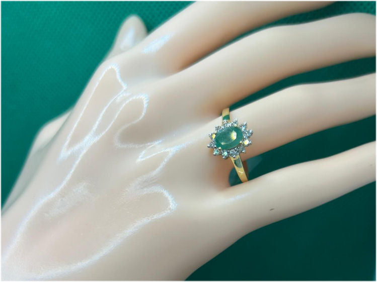 1.14ct Emerald & Diamond Ring in 14K Yellow Gold