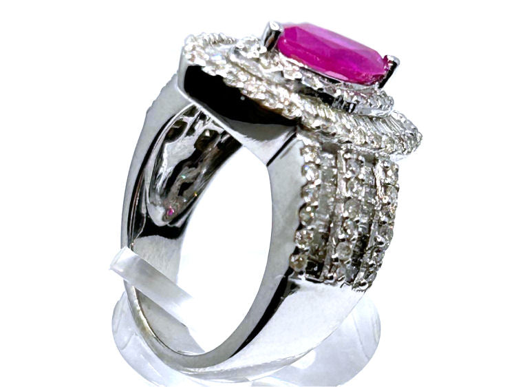 3.16ct Ruby & Diamond Ring in 14K White Gold