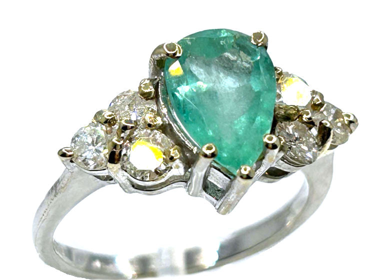 1.94ct Colombian Emerald & Diamond Cluster Ring in 14K White Gold