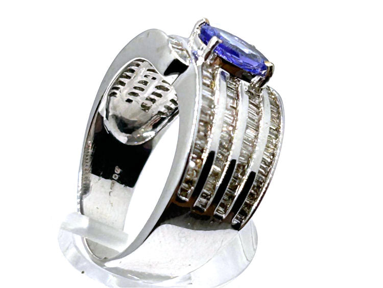2.04ct Tanzanite & Diamond Ring in 18K White Gold - Baguette Shape
