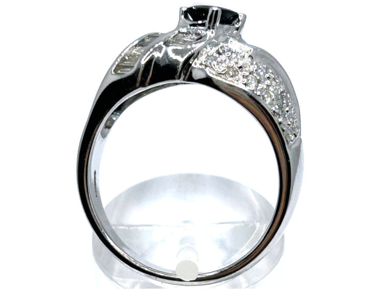 1.38 Ct Diamond Blue Sapphire Ring in 18k White Gold