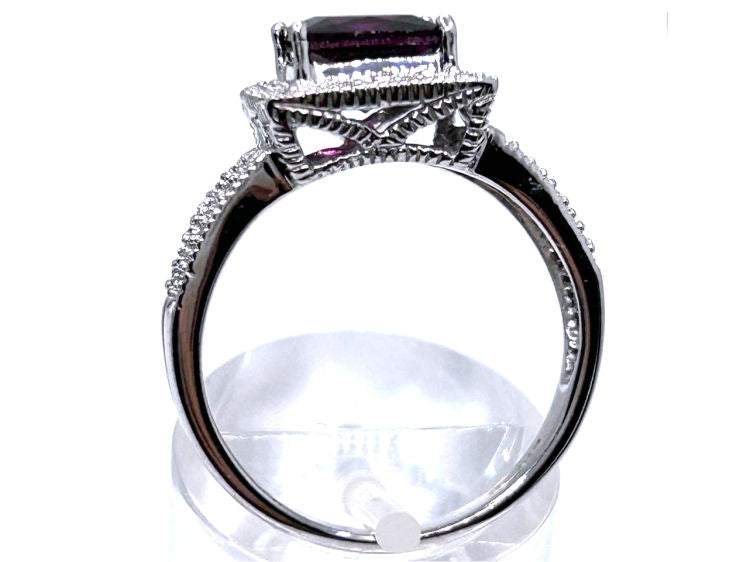 1.65ct Rhodolite Garnet &Diamond Ring in 10K White Gold