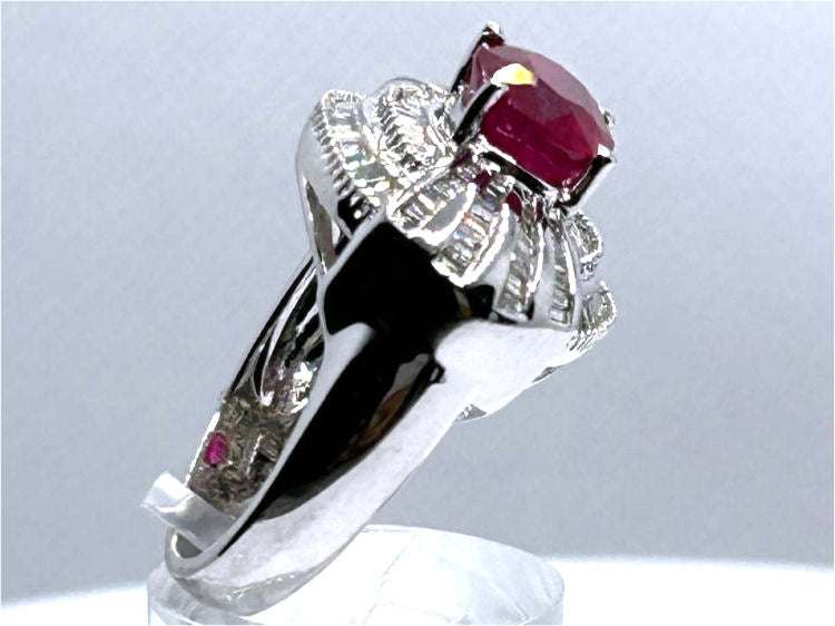 3.18ct Ruby & Diamond Cluster Ring in 14K White Gold
