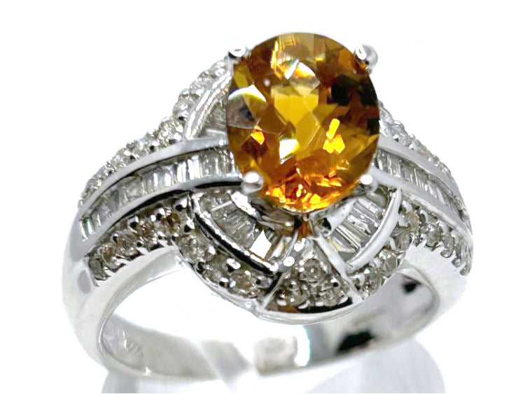 2.41ct Citrine & Diamond Ring in 14K White Gold