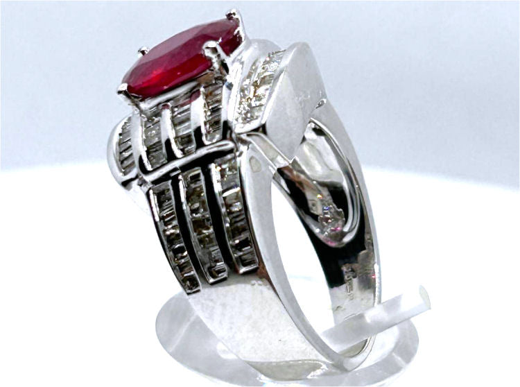 4.27ct Ruby & Diamond Ring in 14K White Gold