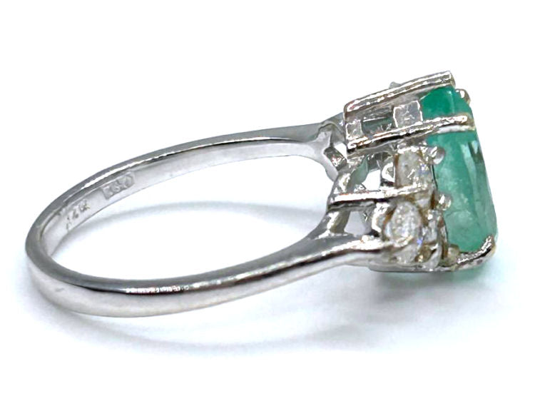 2.93ct Colombian Emerald & Diamond Cluster Ring in 14K White Gold